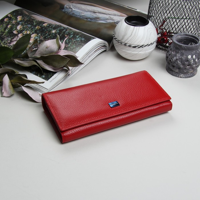 Кошелёк женский, 2 отдела рамка, 4 отдела, для карт, на клапане, цвет красный