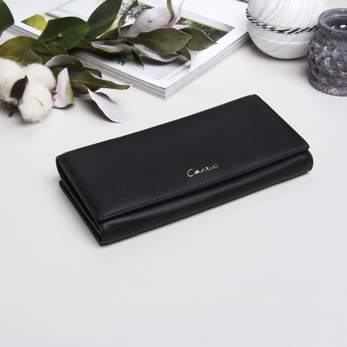 Кошелёк женский, 2 отдела рамка, 4 отдела для карт, цвет чёрный