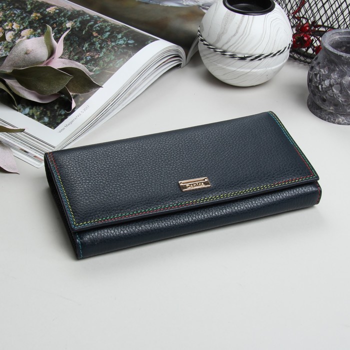 Кошелёк женский, 5 отделов, для карт, для монет, на клапане, цвет синий