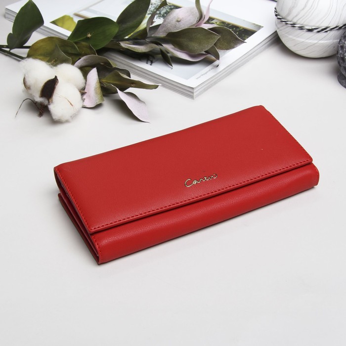 Кошелёк женский, 2 отдела рамка, 4 отдела для карт, цвет красный