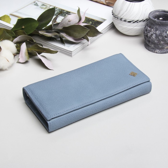 Кошелёк женский, 2 отдела рамка, 4 отдела для карт, цвет голубой