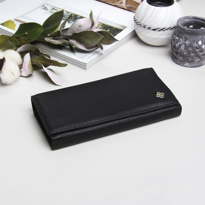 Кошелёк женский, 2 отдела рамка, 4 отдела для карт, цвет чёрный