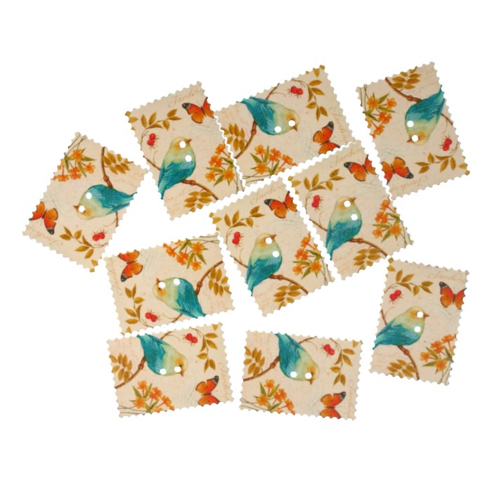 Набор пуговиц декоративных дерево "Птичка на ветке" набор 10 шт 4х3