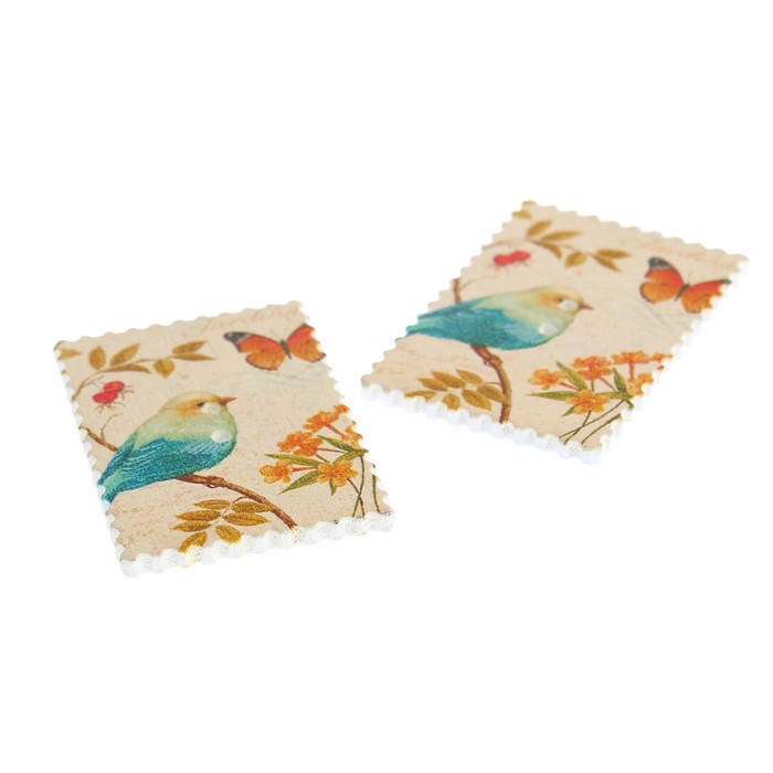 Набор пуговиц декоративных дерево "Птичка на ветке" набор 10 шт 4х3