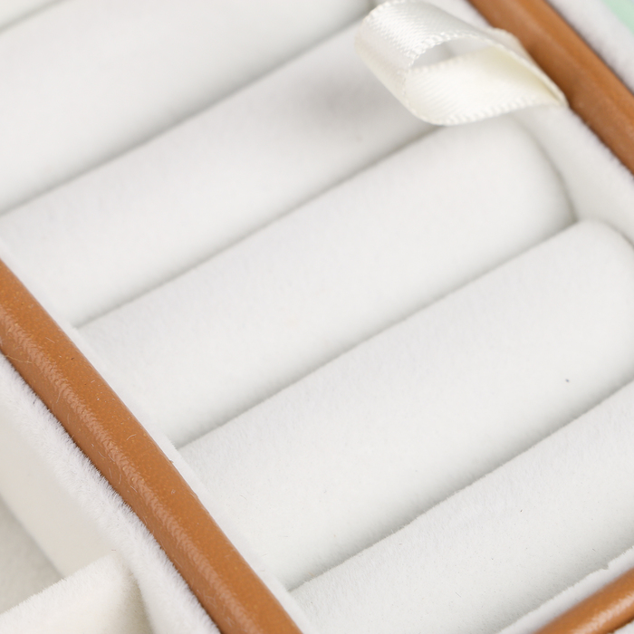 Шкатулка кожзам для украшений "Незабудки" мятная с коричневым 8х18х11 см