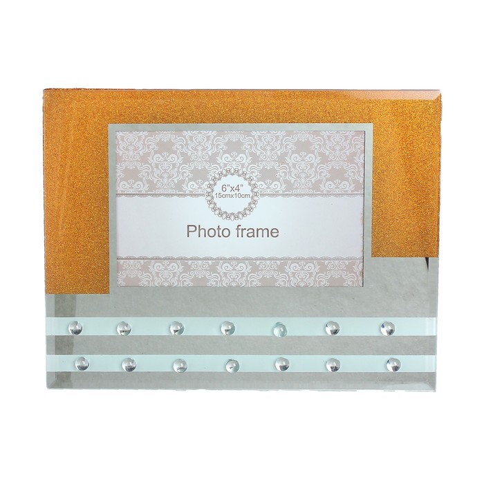 Фоторамка стекло 10х15 см "Золотое зазеркалье" стразы 22х17 см