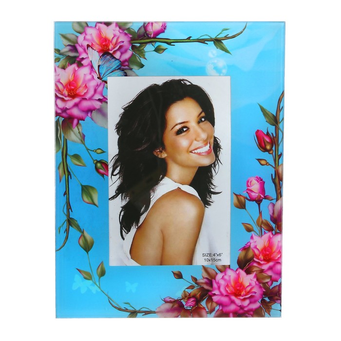 Фоторамка стекло 10х15 см "Розовый куст на голубом" 21,7х17 см