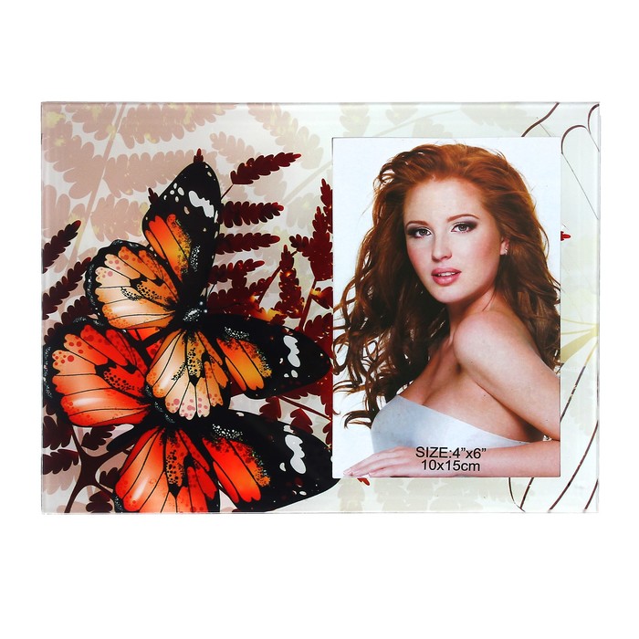 Фоторамка стекло 10х15 см "Бабочки и листья рябины" 17х21,7 см