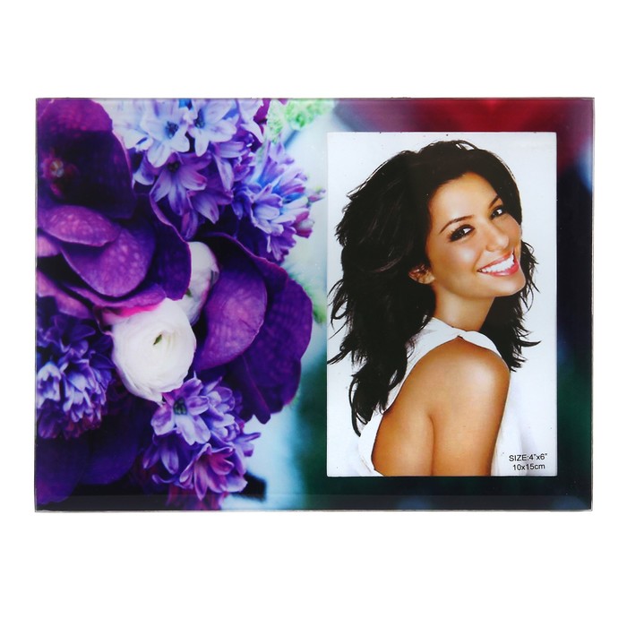 Фоторамка стекло 10х15 см "Букет в фиолетовых тонах" 17х21,7 см