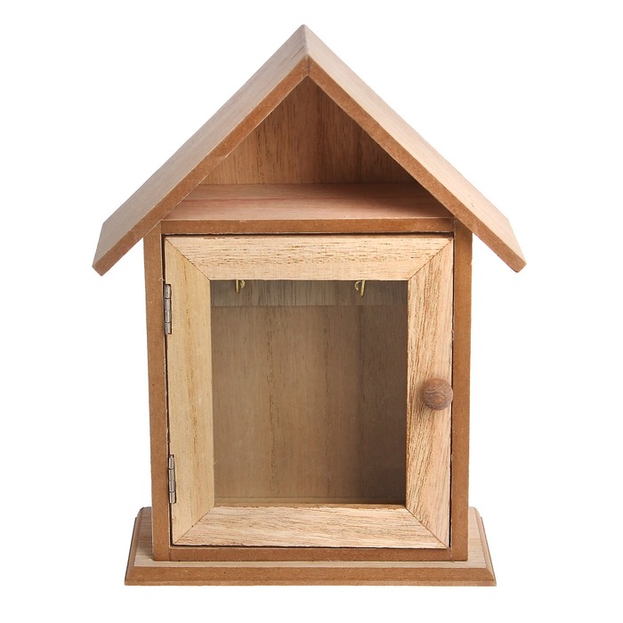 Ключница дерево 2 крючка "Домик" серая 20х13,5х6 см