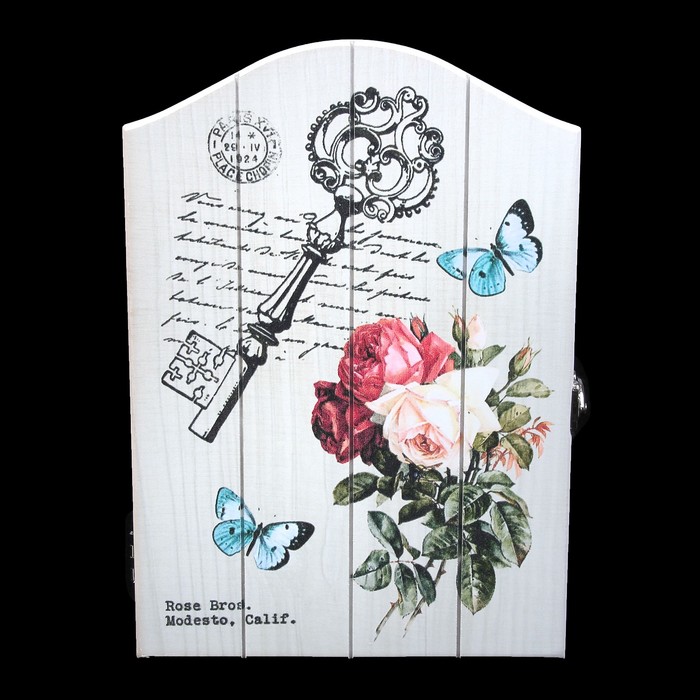 Ключница дерево "Ажурный ключ и пионы" 30х21х5,2 см