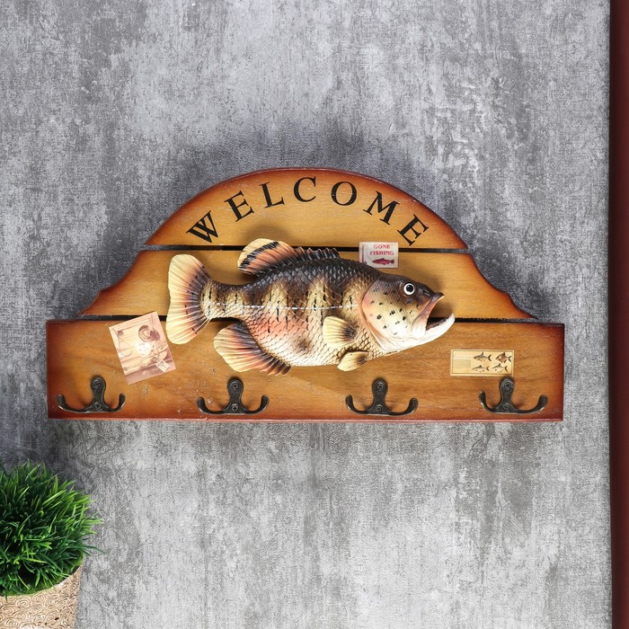 Крючки декоративные дерево "Welcome. Карась" 19х39х3,5 см