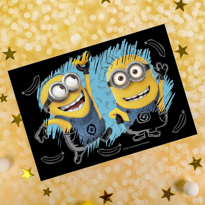 Гравюра "Друзья" Гадкий Я с цветным основанием А5+ штихель