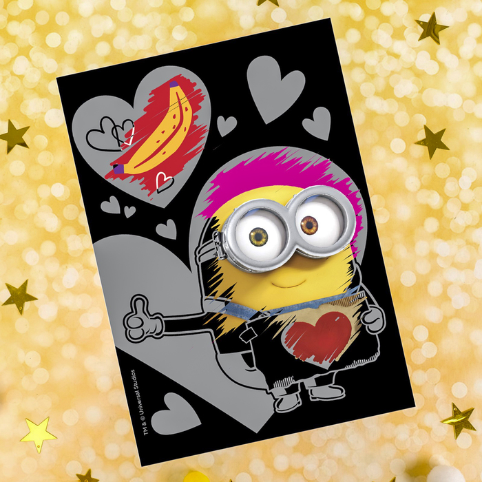 Гравюра "Сердце" Гадкий Я с цветным основанием А5+ штихель