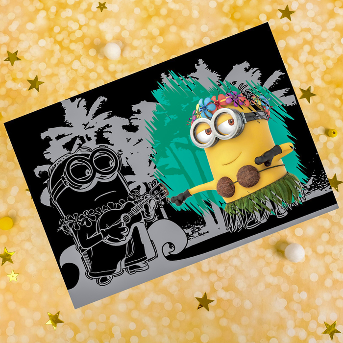 Гравюра "Пляж" Гадкий Я с цветным основанием А4+ штихель