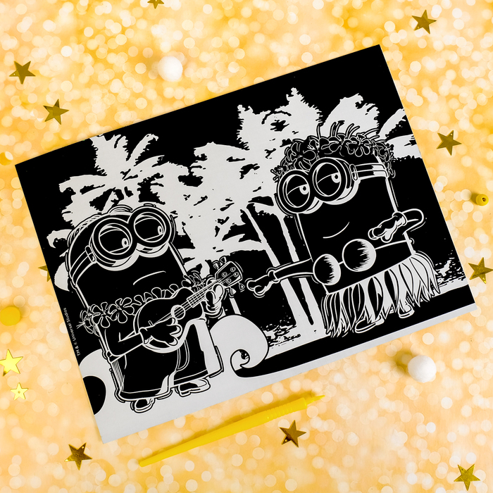 Гравюра "Пляж" Гадкий Я с цветным основанием А4+ штихель