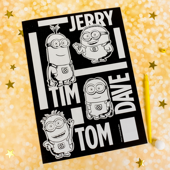 Гравюра "Миньоны" Гадкий Я с металлическим эффектом - радуга А4+ штихель