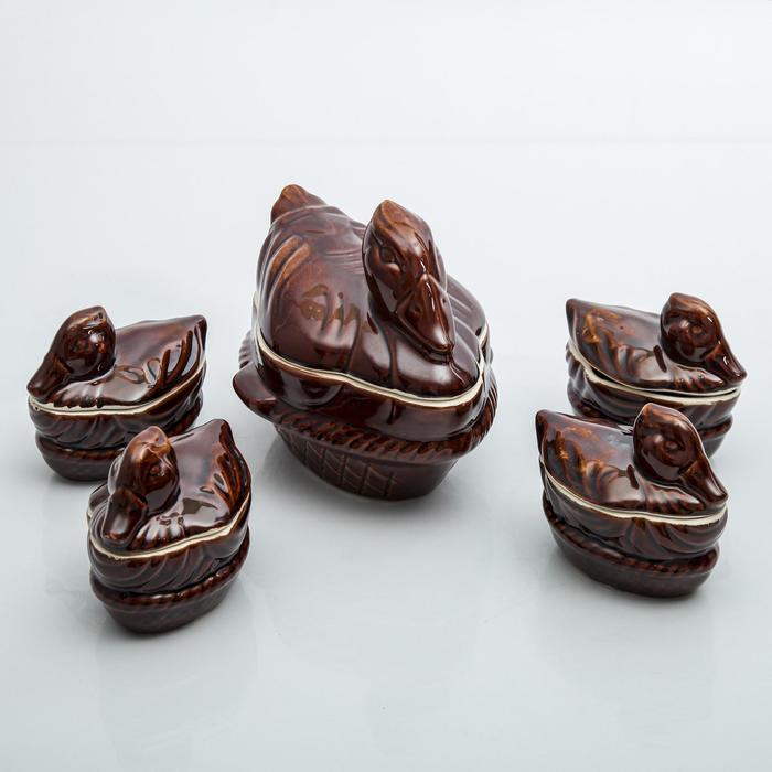 Столовый набор "Семейка гуси" супник и 4 горшочка