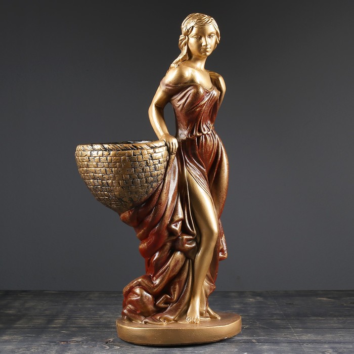 Фигурное кашпо "Девушка с корзиной" бронза цвет бордо 64см