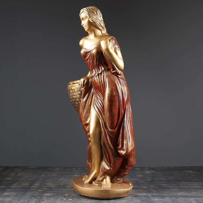 Фигурное кашпо "Девушка с корзиной" бронза цвет бордо 64см