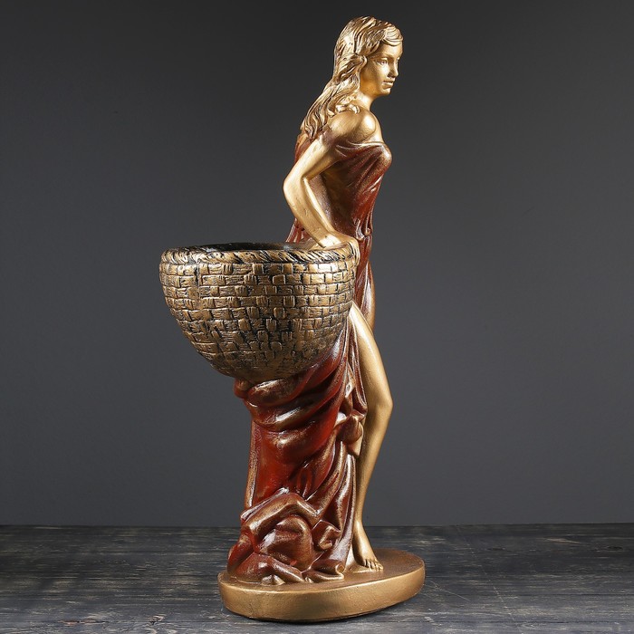 Фигурное кашпо "Девушка с корзиной" бронза цвет бордо 64см
