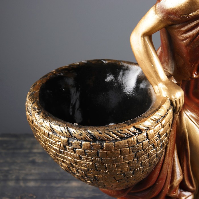 Фигурное кашпо "Девушка с корзиной" бронза цвет бордо 64см