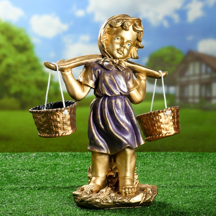 Садовая фигура "Девочка с коромыслом", бронза цвет сиреневый  44 × 29 × 21 см цвет