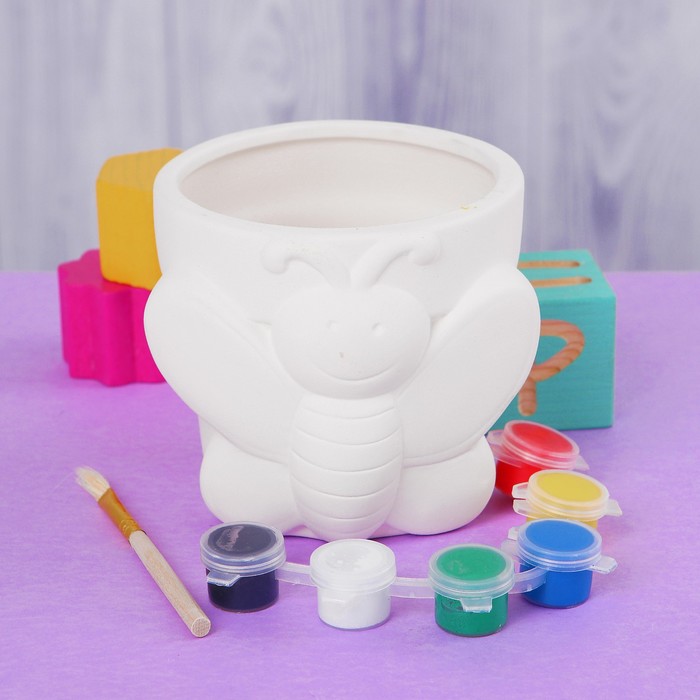 Набор для росписи керамики "Цветочный горшок - бабочка" с красками