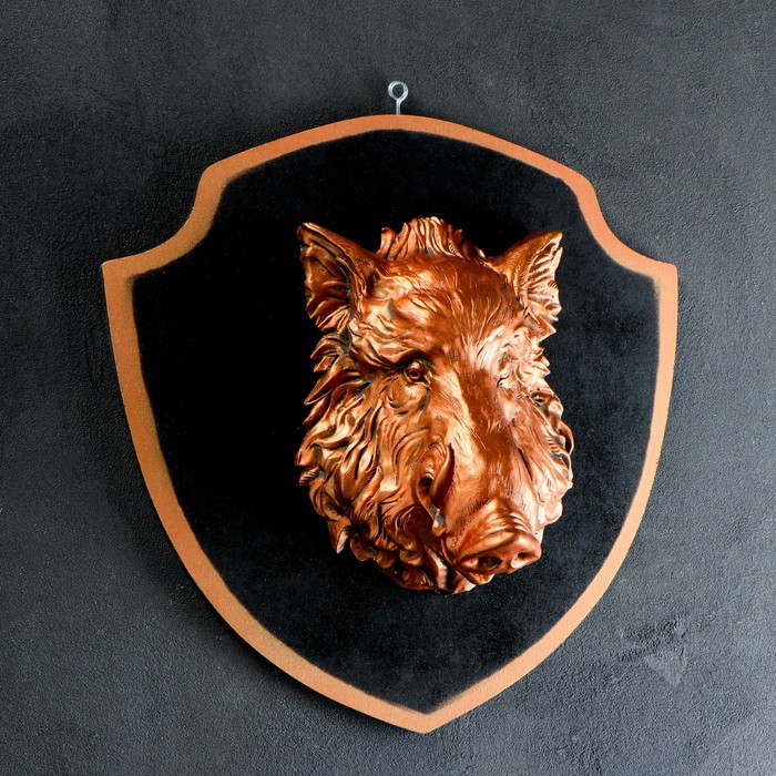 Панно "Голова кабана" медь, щит черный 40см