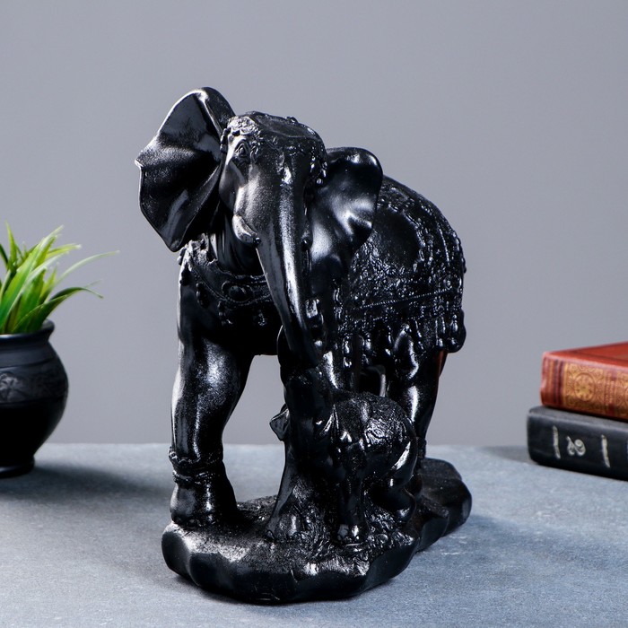 Копилка "Слон со слоненком" чёрная, 30см