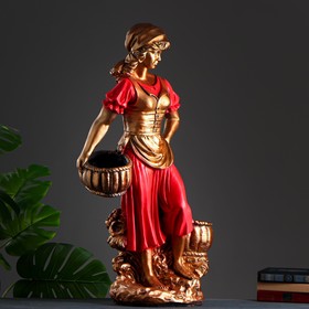 Фигурное кашпо "Девушка с двумя корзинами" бронза, цвет красный  90см