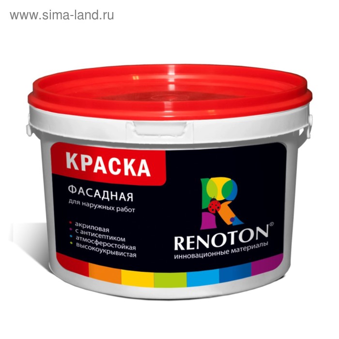 Краска фасадная ВДАК «RENOTON» белая, матовая 14кг краска вдак 101 оптимум фасадная 7 кг 1 текс