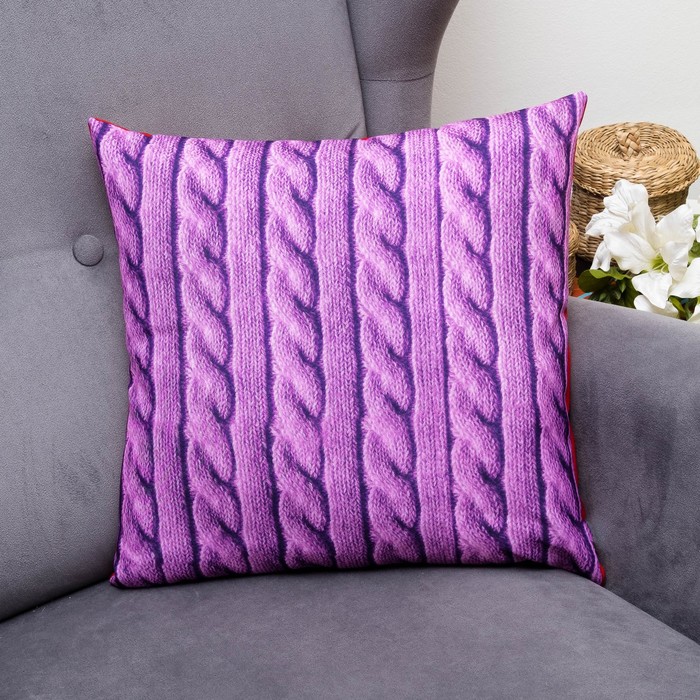 Подушка декоративная Вязанка розовая, 40х40см, габардин, синтетич. волокно, 160 гр/м