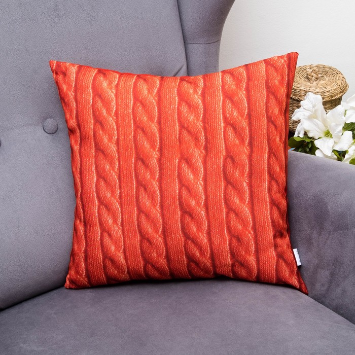 Подушка декоративная Вязанка красная, 40х40см, габардин, синтетич. волокно, 160 гр/м