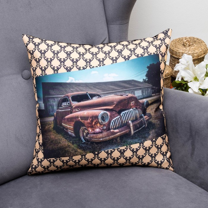 Подушка декоративная Ретро Авто 03, 40х40см, габардин, синтетич. волокно, 160 гр/м