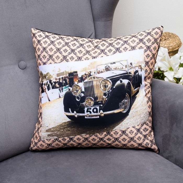 Подушка декоративная Ретро Авто 04, 40х40см, габардин, синтетич. волокно, 160 гр/м