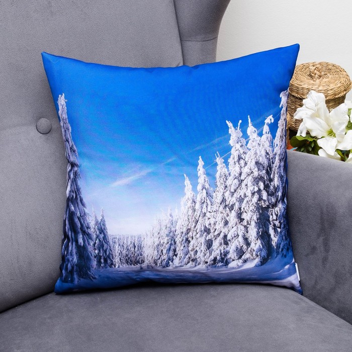 Подушка декоративная Зимний пейзаж, 40х40см, габардин, синтетич. волокно, 160 гр/м