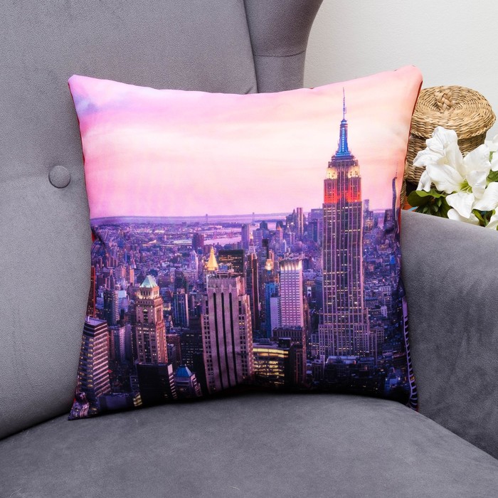Подушка декоративная Нью-Йорк закат, 40х40см, габардин, синтетич. волокно, 160 гр/м