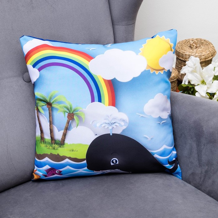 Подушка декоративная Веселый кит, 40х40см, габардин, синтетич. волокно, 160 гр/м