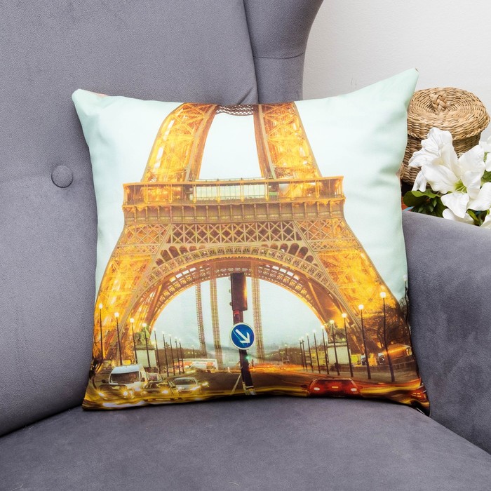 Подушка декоративная Парижские врата, 40х40см, габардин, синтетич. волокно, 160 гр/м