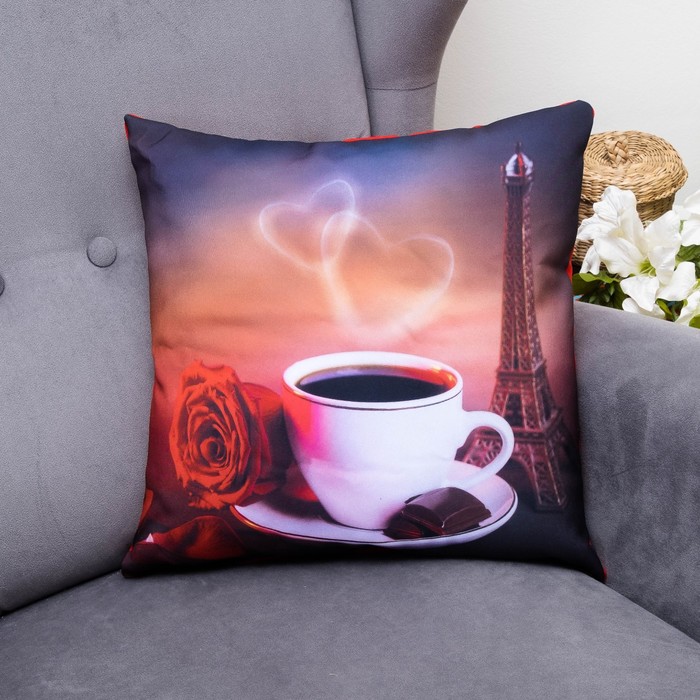 Подушка декоративная Завтрак с любовью, 40х40см, габардин, синтетич. волокно, 160 гр/м