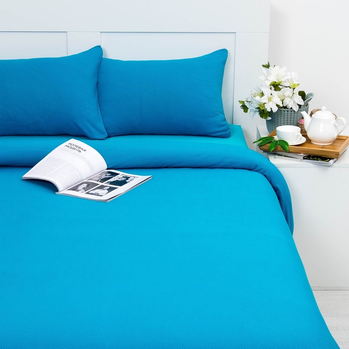 Постельное бельё Лакоста евро бирюза 200х220см, 200х200см, 50х70см-2 шт, трикотаж, хл 100%