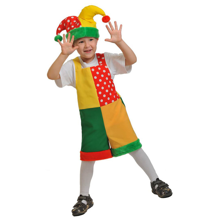 Карнавальный костюм "Скоморох", плюш, полукомбинезон, колпак, 3-6 лет, рост 92-122 см