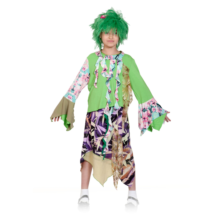 Карнавальный костюм "Кикимора", текстиль, блузка, юбка, парик, р-р 32-34, рост 128-134 см