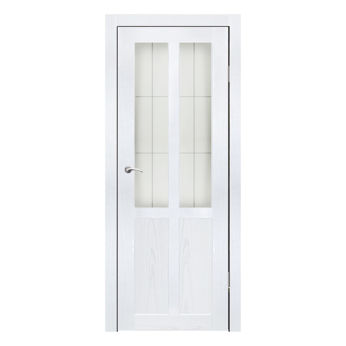Дверное полотно остекленное Рона Ясень белый пескоструй клетка 2000х800