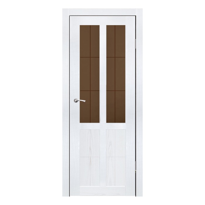 Дверное полотно остекленное Рона Ясень белый бронза сатин пескоструй клетка 2000х800