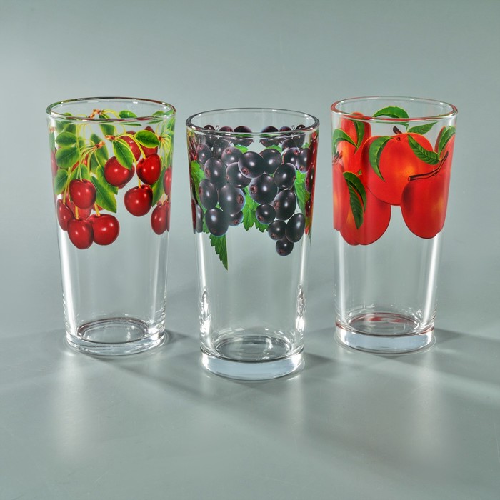 Набор стаканов 230 мл "Фруктово-ягодный микс" для коктейля, 3 шт, МИКС