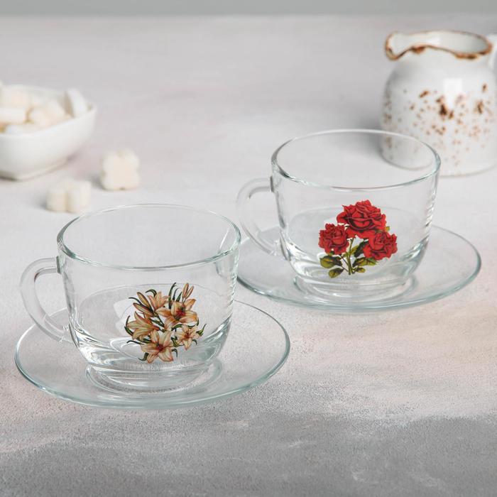 Набор чайный 200 мл "Букеты", на 2 персоны, МИКС