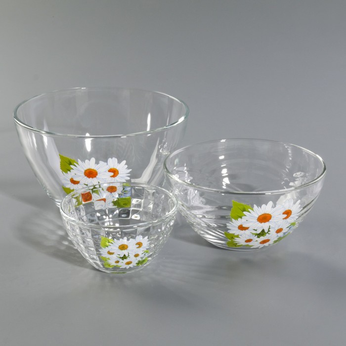 Набор салатников "Букеты", 3 шт: 11 см (215 мл), 15,8 см (450 мл), 18,8 см (925 мл), МИКС