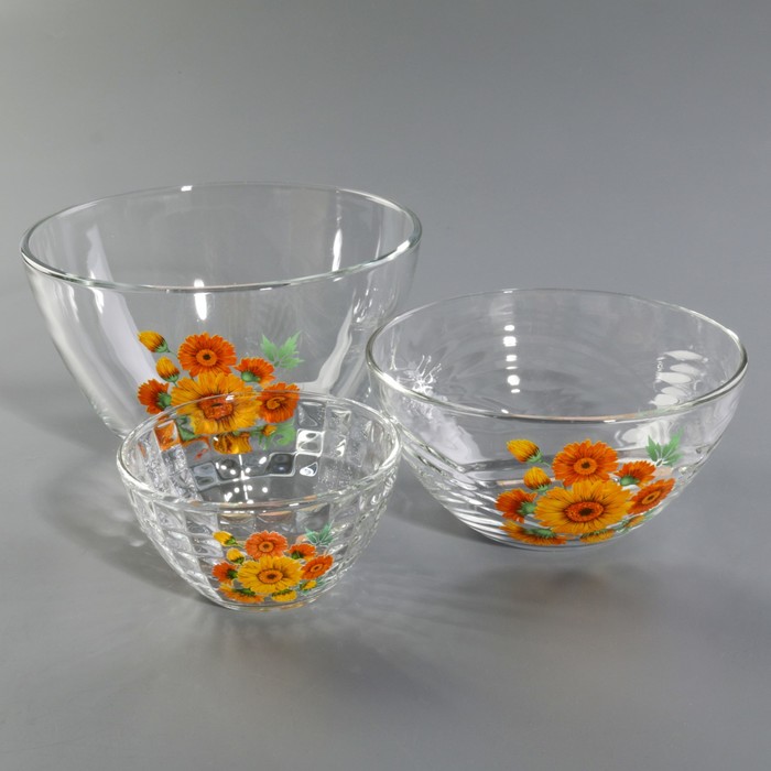 Набор салатников "Букеты", 3 шт: 11 см (215 мл), 15,8 см (450 мл), 18,8 см (925 мл), МИКС